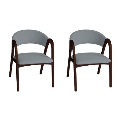 Kit 2 Cadeiras Valentina Madeira Maciça Estofadas em Linho Cinza Ideal Decor