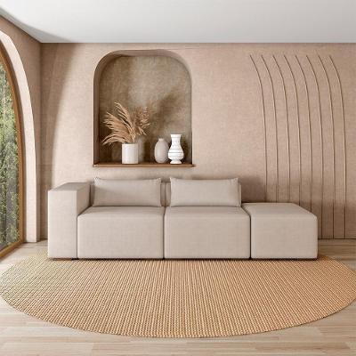 Sofá Modular Atlanta G52 4 Lugares 338cm Bege em Veludo Gran Belo