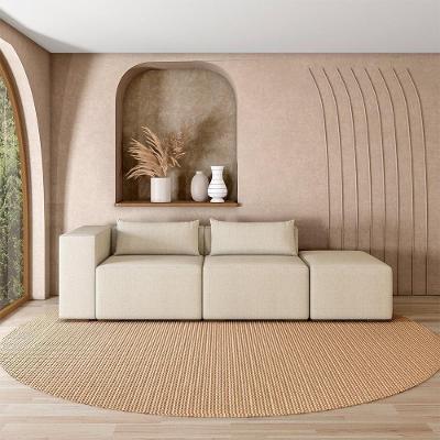 Sofá Modular Atlanta G52 318cm Linho Bege Claro para Sala Gran Belo