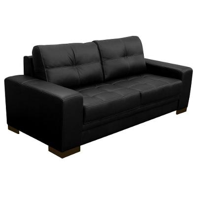 Sofá Milano G58 3 Lugares 210cm Couro Preto para Sala de Estar Gran Belo