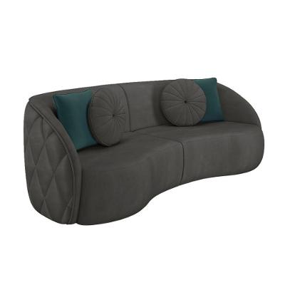 Sofá Clarke 240cm Decorativo com Almofadas Redondas Veludo Cinza Gran Belo
