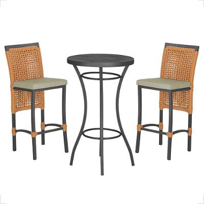 Mesa Bistrô E 2 Banquetas Roma Preta Corda Estofado 7 Trama Terra Cota