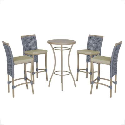 Mesa Bistrô E 4 Banquetas Roma Fendi Corda Estofado 7 Trama Prata