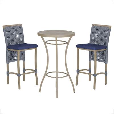 Mesa Bistrô E 2 Banquetas Roma Fendi Corda Estofado 10 Trama Prata