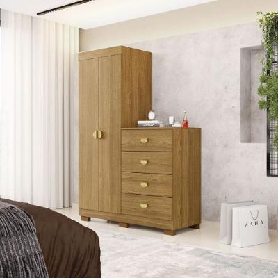 Cômoda Roupeiro Cristal 4 Gavetas com Portas Amadeirado Vila Rica