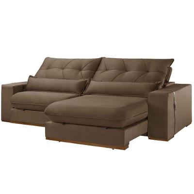 Sofá com Chaise B016 3 Lugares Retrátil e Reclinável 210CM Marrom Veludo