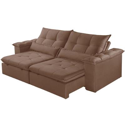 Sofá com Chaise Exclusive 3 Lugares Retrátil 210CM Terracota Veludo Meu Sofá Online