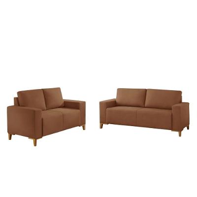 Sofá com Chaise Milano 3 Lugares 190CM Terracota Veludo Meu Sofá Online