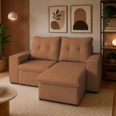 Sofá com Chaise Lotus 2 Lugares Retrátil e Reclinável 150CM Marrom Élpis Móveis
