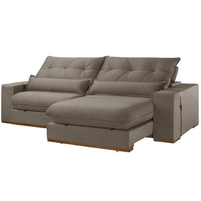 Sofá com Chaise B002 4 Lugares Retrátil 250CM Caramelo Veludo Meu Sofá Online