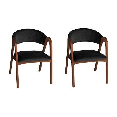 Kit 2 Cadeiras de Jantar Valentina Madeira Maciça Veludo Preto Ideal Decor