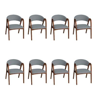 Conjunto 8 Cadeiras Valentina Madeira Maciça Estofadas em Linho Cinza Ideal Decor