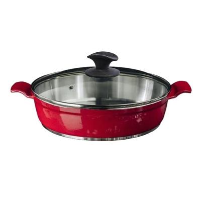Frigideira 265-JAV Alumínio Fundido Vermelho com Tampa de Vidro 30cm Talheres Juliana
