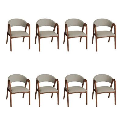 Conjunto 8 Cadeiras Valentina Madeira Maciça Estofado em Linho Bege Ideal Decor
