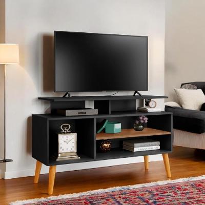 Rack para Tv 42" Bordeaux 110cm em MDF-MDP com Nichos Preto Carmolar Móveis