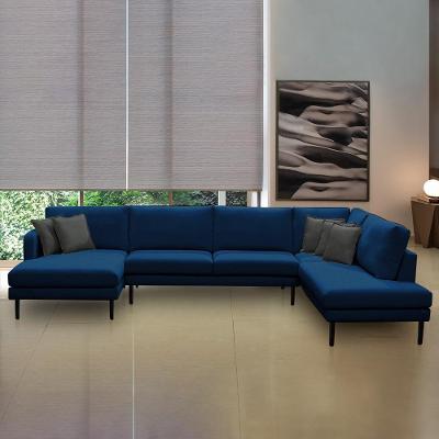 Sofá Modular Osaka G89 6 Lugares em U 340cm Linho Azul Marinho com Almofadas Gran Belo