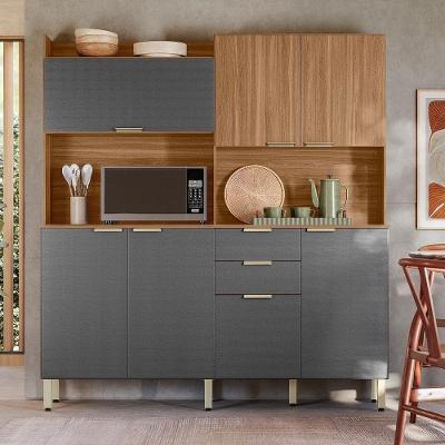 Cozinha Compacta Pitaya 7 Portas 2 Gavetas MDP-MDF 178CM Amêndoa Grafite Demóbile