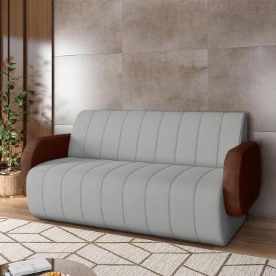 Sofá Bornéu 2 Lugares 148cm Marrom e Cinza Pu Veludo Decorativo Gran Belo
