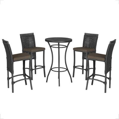 Mesa Bistrô E 4 Banquetas Roma Preta Corda Estofado 9 Trama Preto