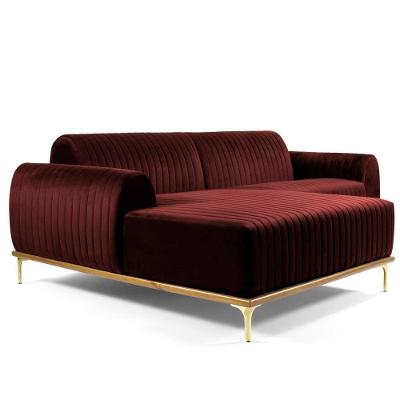 Sofá Euro G15 4 Lugares 255cm com Chaise Lado Direito Vinho em Veludo Gran Belo
