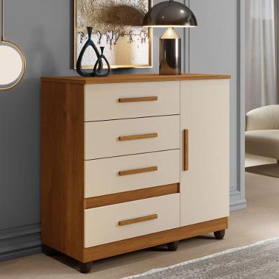Cômoda New Florença 4 Gavetas MDP e MDF Puxador Madeirado Cinamomo-off Benetil Móveis