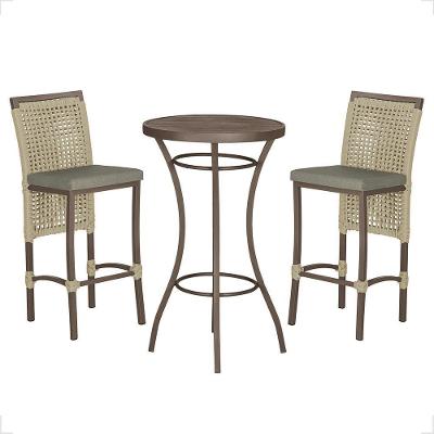 Mesa Bistrô E 2 Banquetas Roma Marrom Corda Estofado 7 Trama Rami