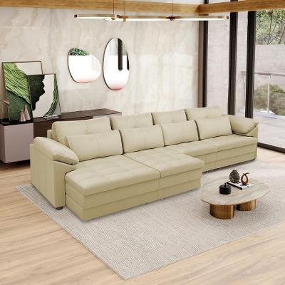 Sofá Retrátil Elétrico Nolan G58 4 Lugares 414cm Bege em Couro Gran Belo