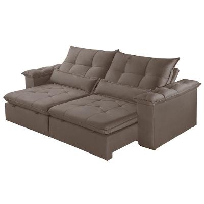 Sofá com Chaise Exclusive 3 Lugares Retrátil 210CM Marrom Veludo Meu Sofá Online