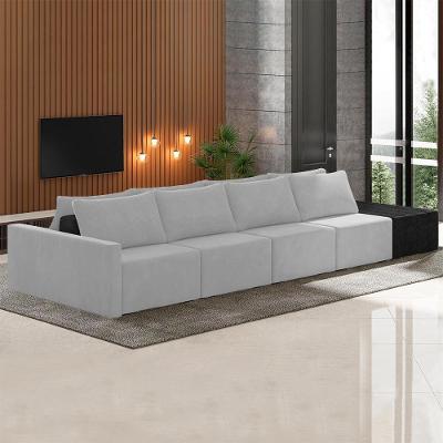 Sofá Modular Milos 5 Lugares 392CM Cinza Veludo Gran Belo