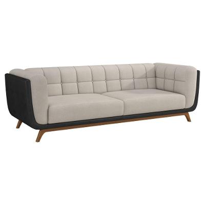 Sofá Coin 2 Lugares Fixo 180CM Preto Courino e Linho Off White