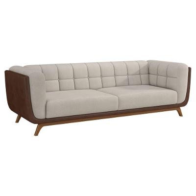 Sofá Coin 3 Lugares 240CM Marrom Courino e Linho Sallar Home