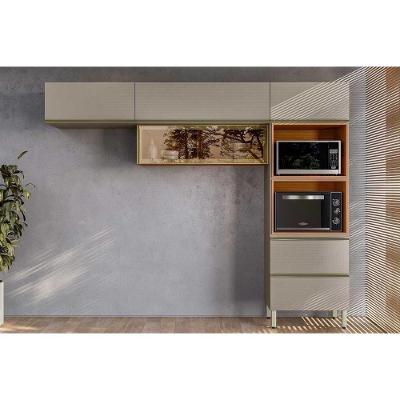 Cozinha Modulada Proença 3 Portas 1 Gaveta MDF 120CM Nogueira Touch e Nude Demóbile
