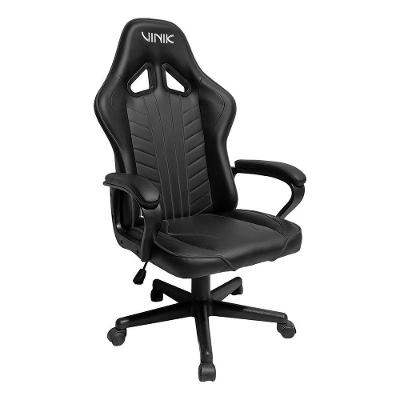 Cadeira Gamer Vega Vinik em Courino com Apoio de Braço Fixo Acolchoado e Base com Rodízios Preto