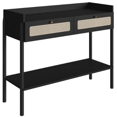 Aparador Oslo Minimalista 2 Gavetas MDP 103CM Preto com Pés de Madeira Palito