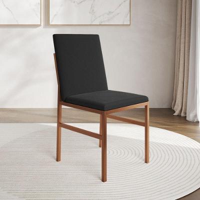 Cadeira De Jantar Estofada Mônaco Base Cobre Veludo Para Sala De Jantar Cozinha Mesa - Cobre-preto