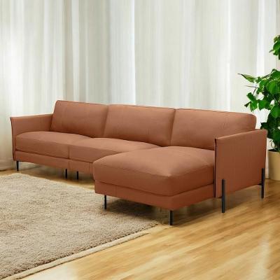 Sofá Karine G88 5 Lugares com Chaise 330cm Couro Conhaque Gran Belo