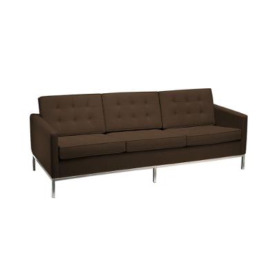 Sofá Fixo Florence Knoll 3 Lugares Cromado Em Couro Natural Marrom