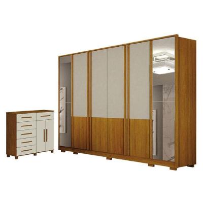 Guarda-Roupa Casal Urban 6Portas c/Espelho+Cômoda São Paulo 6 Gav 2 Portas Cinamomo/Off White Leifer