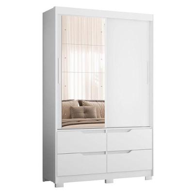 Guarda Roupa Solteiro Sole 02 Portas De Correr Com Espelho Branco Freijo - Móveis Albatroz