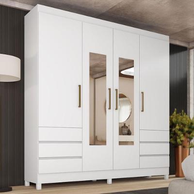 Guarda Roupa Casal Roma 4 Portas de Bater 6 Gavetas MDP com Espelho Amendola Touch-Off White