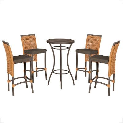 Mesa Bistrô E 4 Banquetas Roma Marrom Corda Estofado 9 Trama Terra Cota