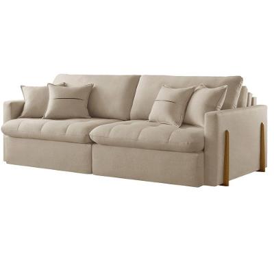 Sofá Cama A303 3 Lugares Retrátil 220CM Bege Claro Linho Meu Sofá Online
