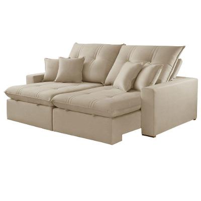 Sofá com Chaise A303 3 Lugares Retrátil e Reclinável 250CM Bege Claro Linho