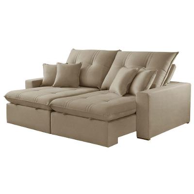 Sofá com Chaise A226 4 Lugares Retrátil 290CM Bege Linho Meu Sofá Online