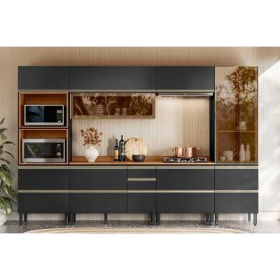 Cozinha Completa Proença 6 Portas 4 Gavetas MDF 120CM Nogueira e Carbono