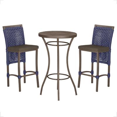 Mesa Bistrô E 2 Banquetas Roma Marrom Corda Estofado 9 Trama Azul