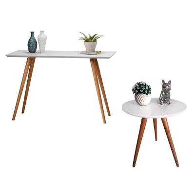 Kit Aparador e Mesa Lateral Moderno Pés Palito MDF 120CM Branco