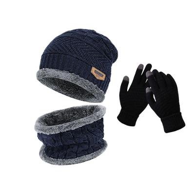 Kit de Frio OEM Geométrica em 100% Lã Antialérgica Azul Adulto Unissex com Touca Luva Touch
