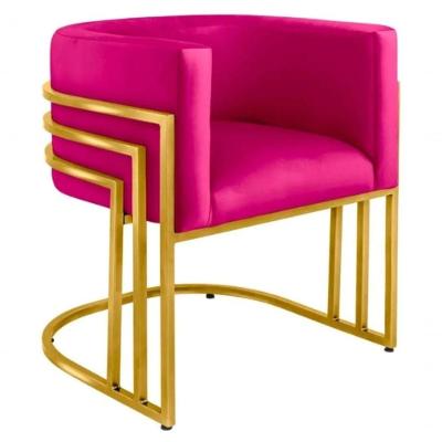 Kit 02 Cadeiras Poltrona Luxo Base De Metal Tripla Dourado Sala De Jantar Recepção Veludo Pink