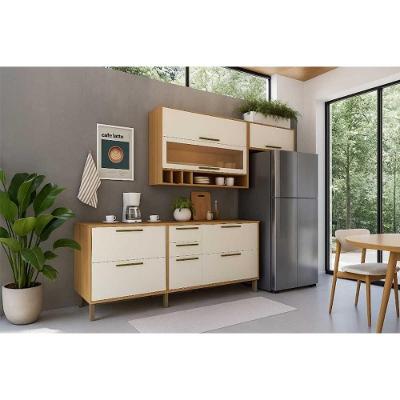 Cozinha Completa Syrah 5 Portas 4 Gavetas MDF 120cm Amêndoa e Off White